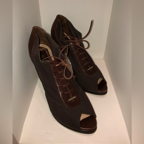 Dior leather and mesh peep toe ankle booties - Picture 5 of 11